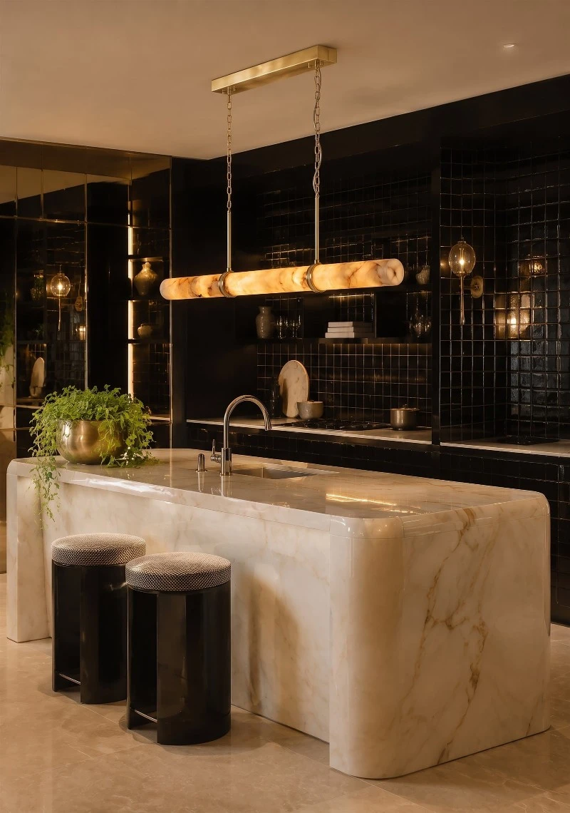 Minimalist Alabaster Linear Chandelier with LED for kitchen Minimalist Alabaster Linear Chandelier with LED for kitchen